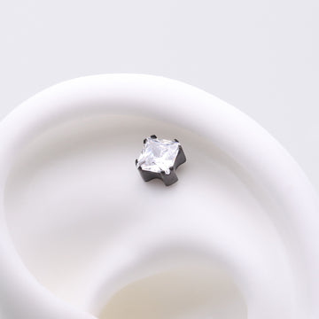Detail View 1 of Implant Grade Titanium OneFit Threadless Blackline Prong Set Square Gem Sparkle Top Part-Clear Gem